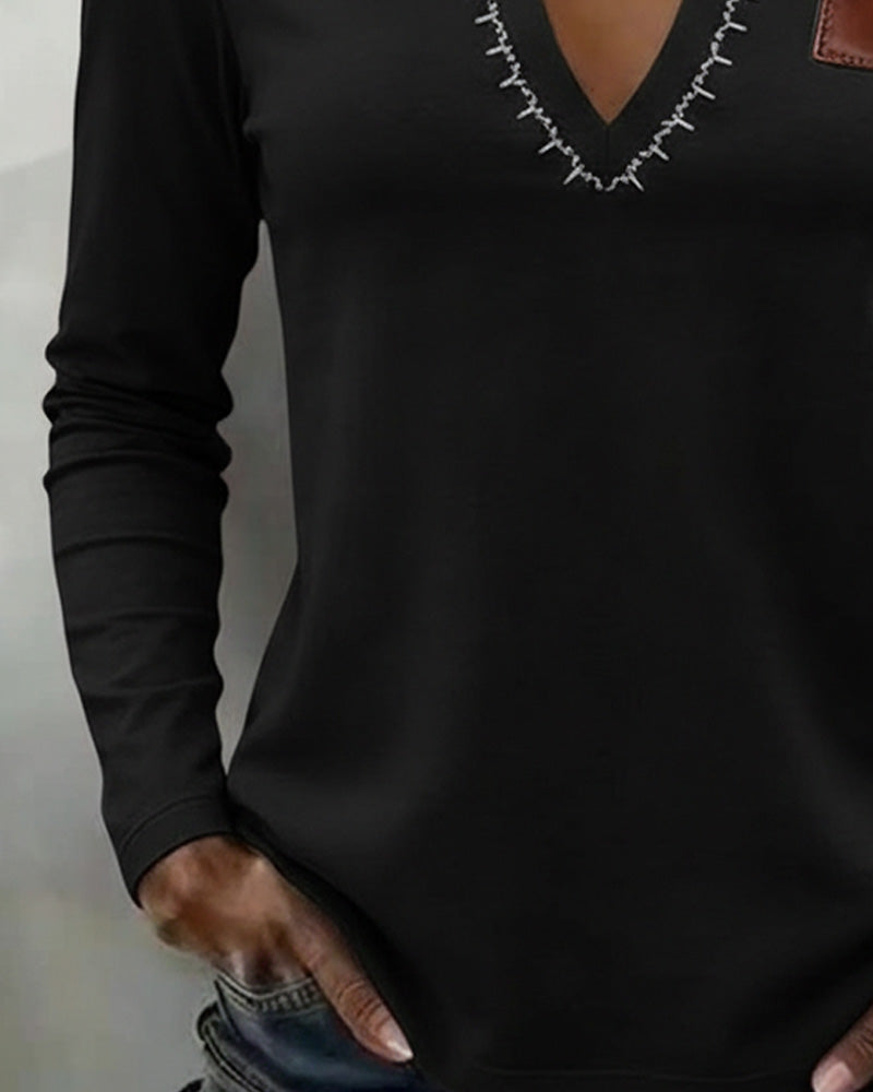 V-Neck Solid Color Stylish Casual Top