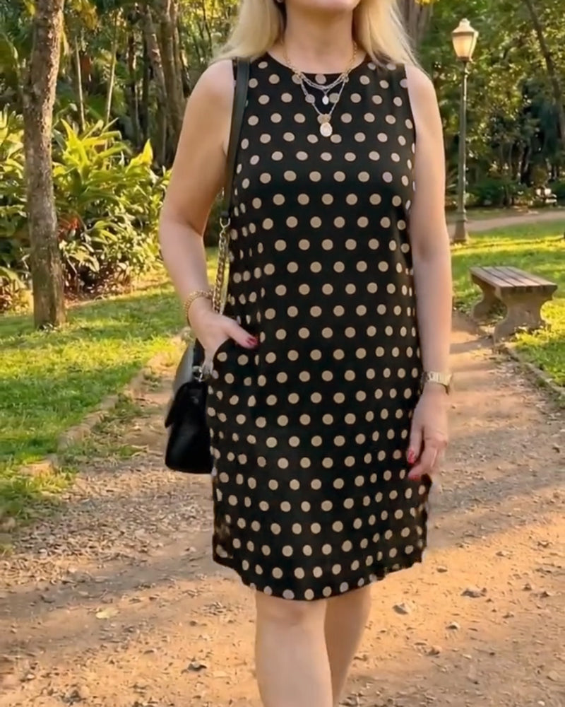 Polka Dot Sleeveless Round Neck Dress