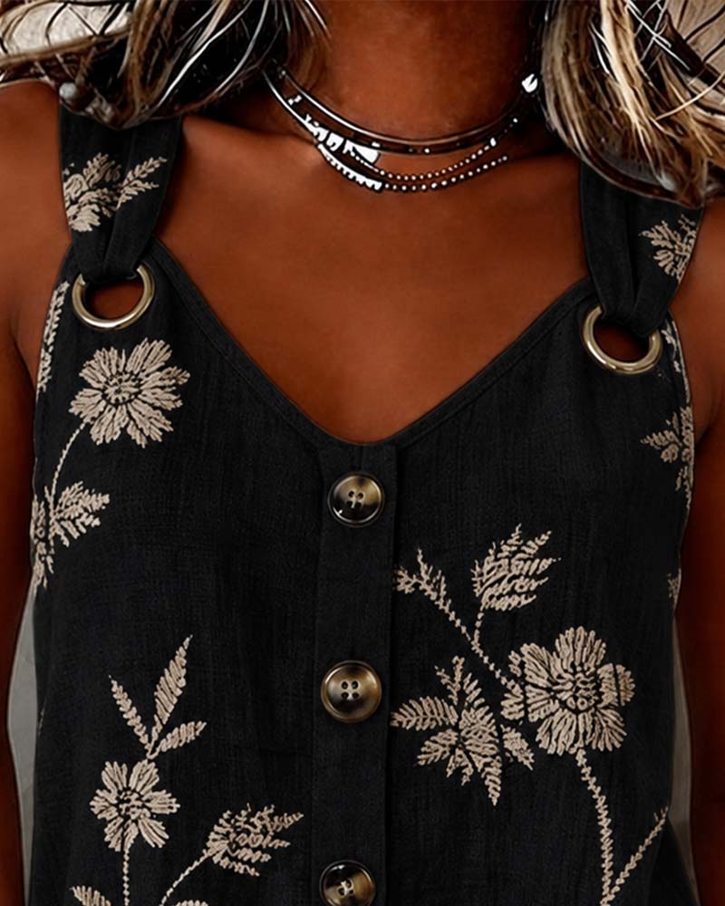 Floral Camisole Metal Ring Tank Top