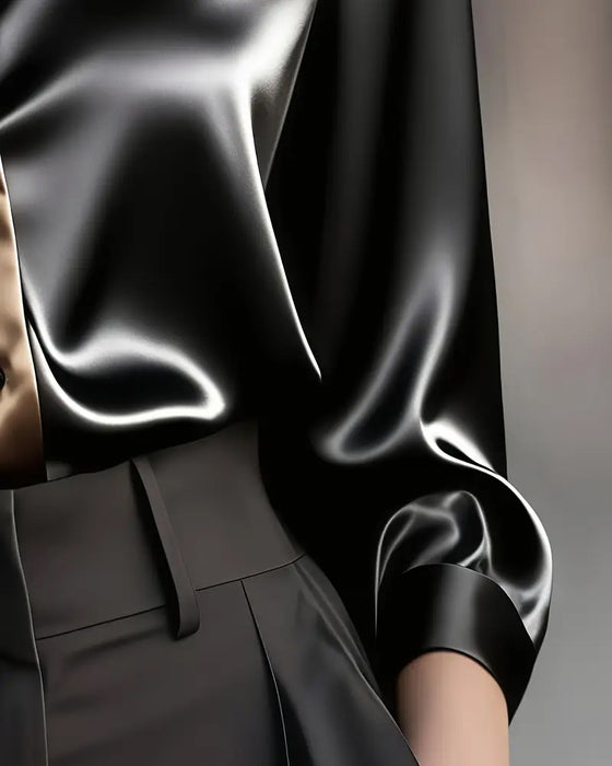 Fashionable Business Satin Color Block Shirt