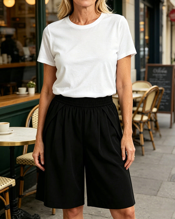 Elastic Waist Wide-Leg Shorts