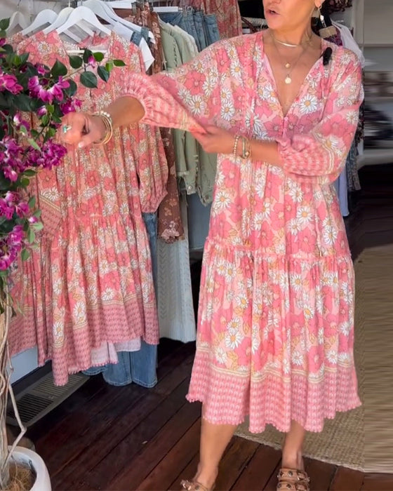 V-neck sweet printed dress