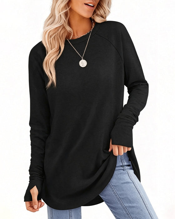 Relaxed Crew Neck Raglan Long Sleeve Top