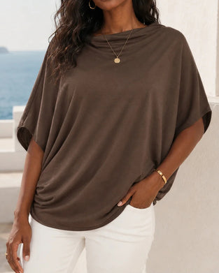 Draped Collar Solid Color Blouse