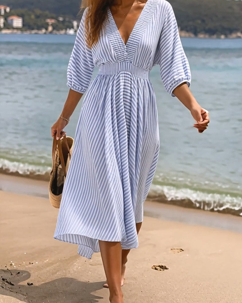 A-Line Striped Half Sleeve Dress