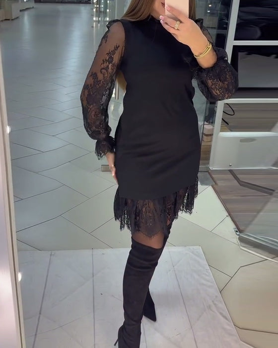 Lace-Trimmed Patchwork Dress