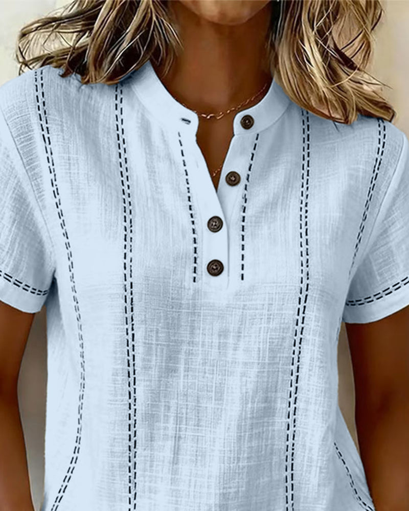 Fashion Casual Button V-Neck T-Shirt