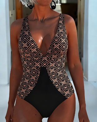 Geometric Pattern Halterneck One Piece