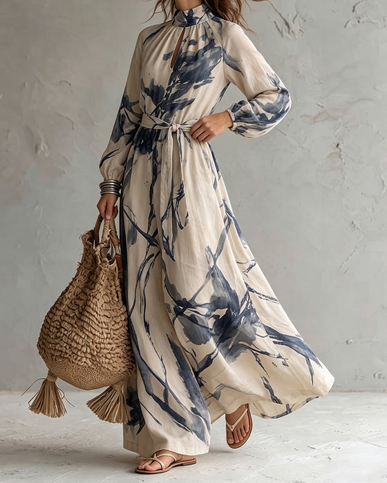 Stand Collar Hollow Tie Wide-Leg Jumpsuit