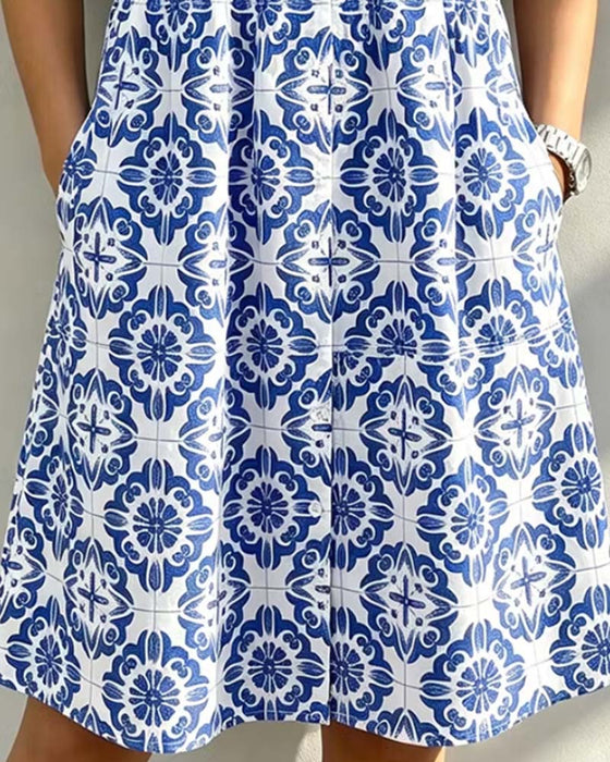 Shirt Collar Pocket Print Dress