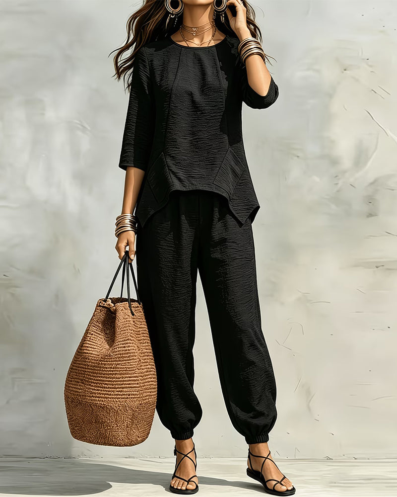 Irregular Blouse And Jogger Pants Set