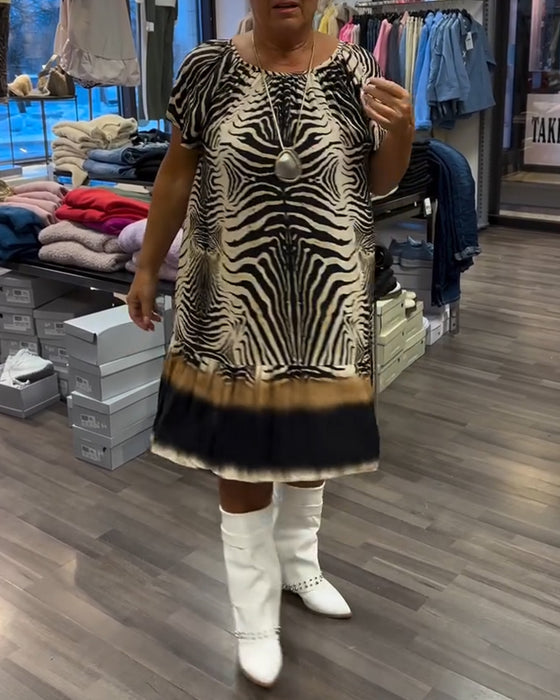 Loose Round Neck Short Sleeve Printed Dress