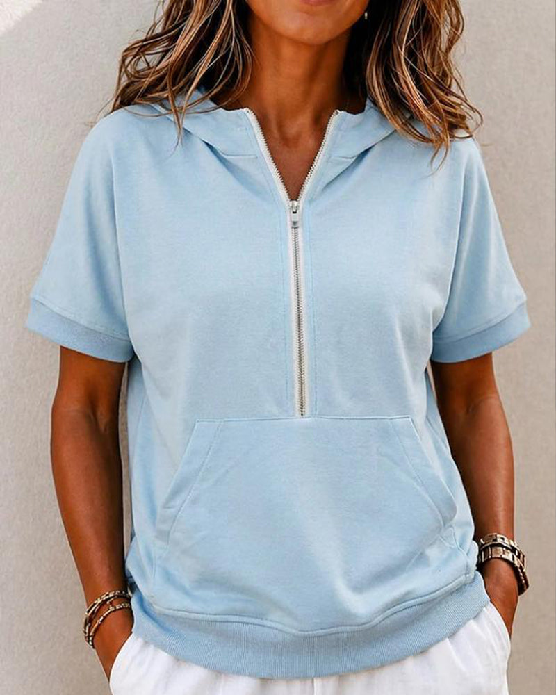 Zip Pocket Short Sleeve Blouse