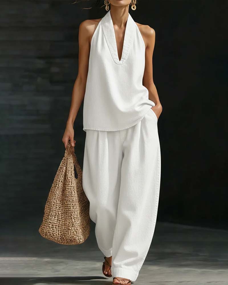 Fashion Halter Neck Denim Set