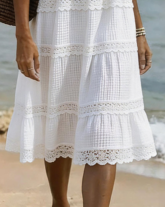 V-Neck Lace Patchwork Medium Sleeve Dress
