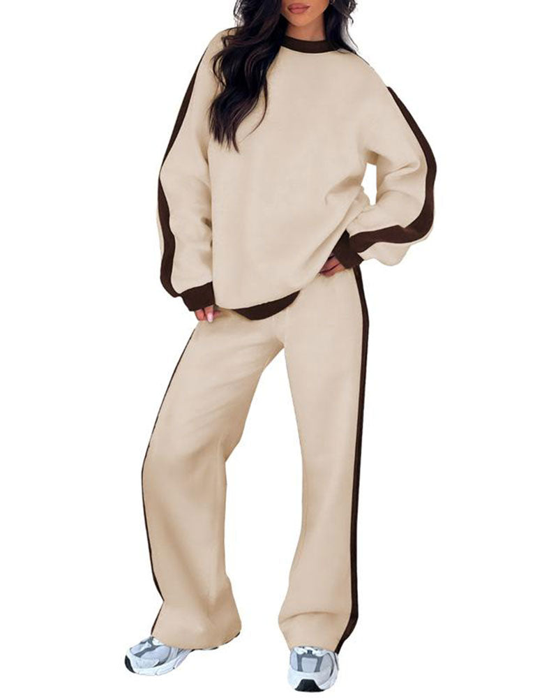 Side-Color Block Crewneck Sweatshirt Set