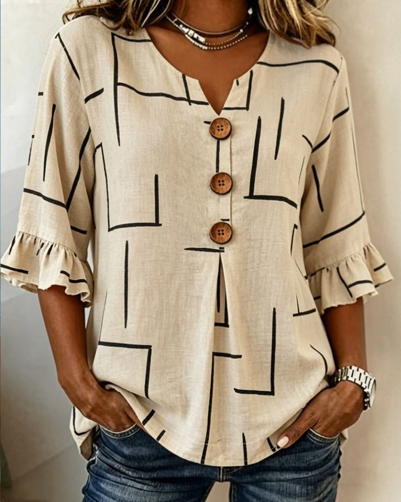 Ruffle Sleeve Striped Print Blouse