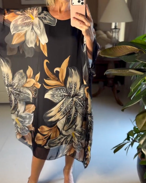 Round Neck Floral Tulle Dress