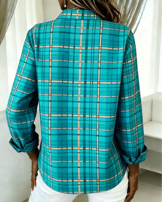 Lapel Plaid Casual Shirt