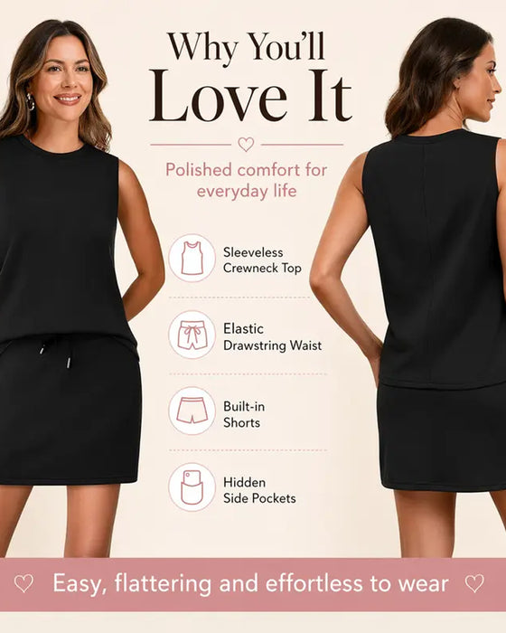 Sleeveless Round Neck Drawstring Casual Set