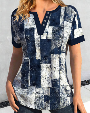 Distressed Geometric V-Neck T-Shirt