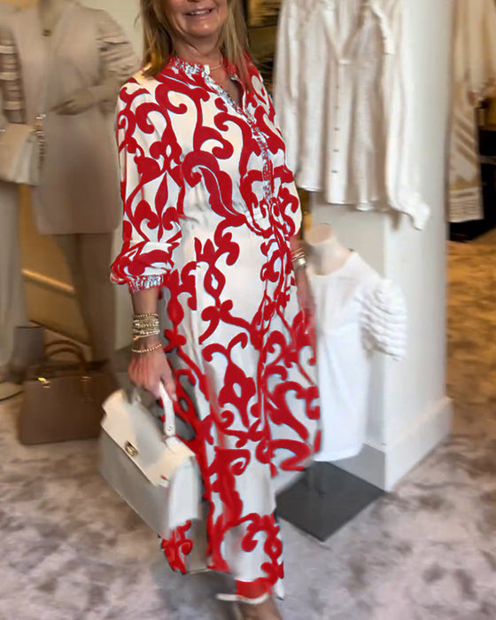 V-Neck Printed Loose Dress