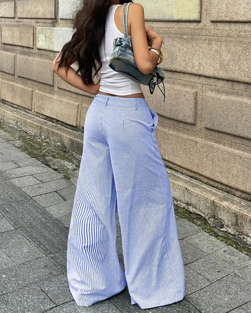 Casual Striped Wide Leg Pants