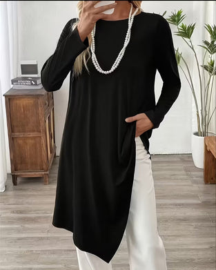 Asymmetric Mid-Length Solid Color Top