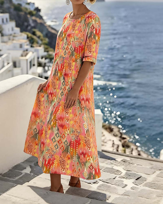 Round Neck Resort Print Dress