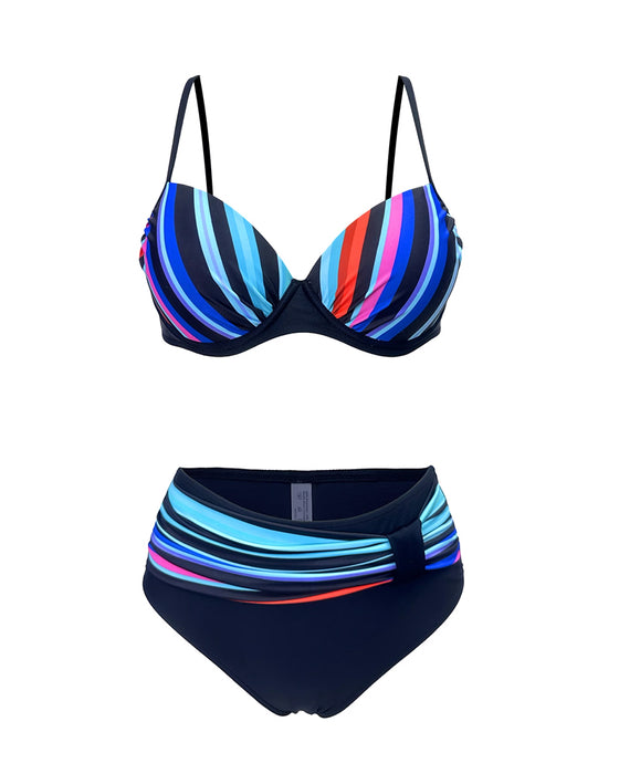Rainbow Striped Color-Blocked Two-Piece Printed Bikini