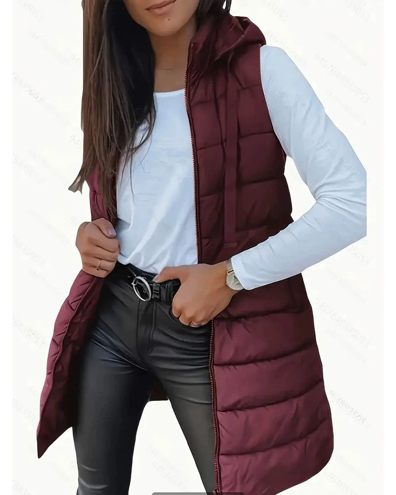 Hooded Mid-Length Vest Coat