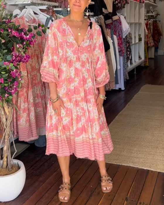 V-neck sweet printed dress