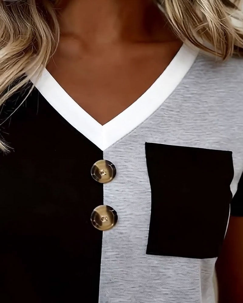V-Neck Contrast Pocket T-Shirt