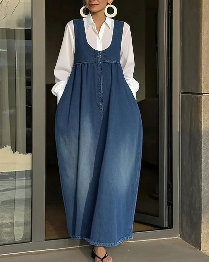 Casual Denim Pinafore Dress