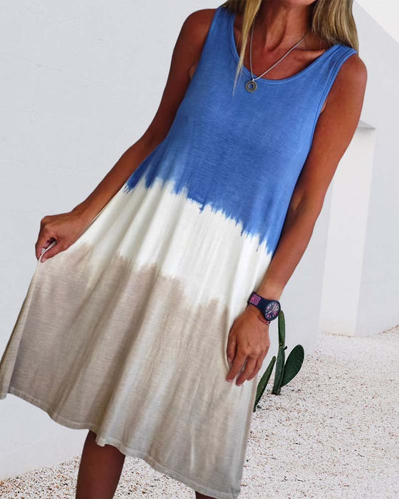 Casual Sleeveless Tie-Dye Dress