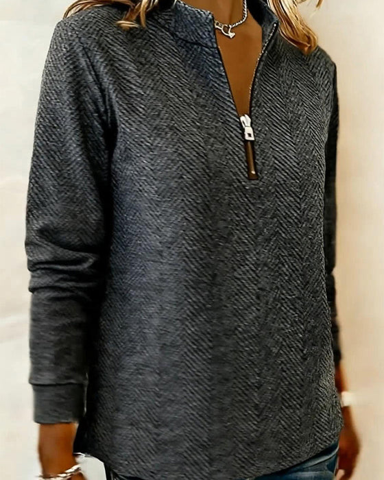 Stand Collar Zipper Casual Sweatshirt