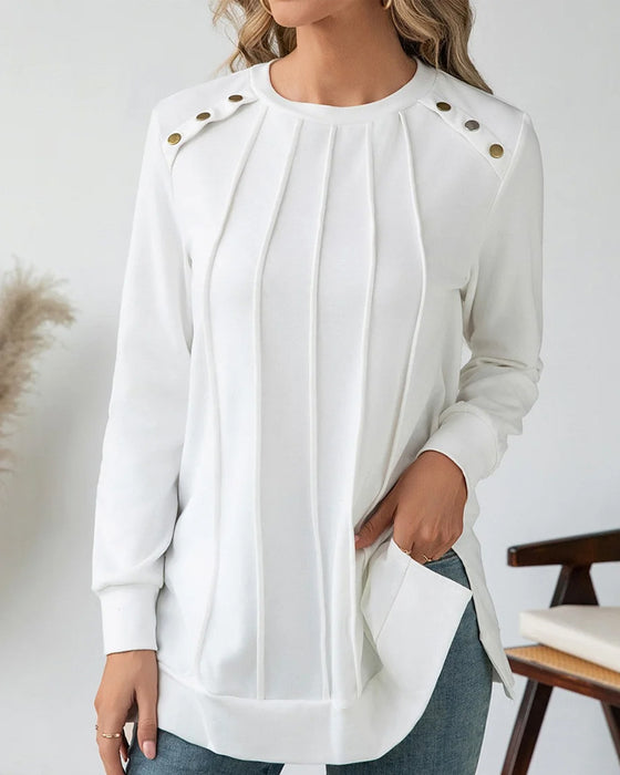 Buttoned Round Neck Sweatshirt