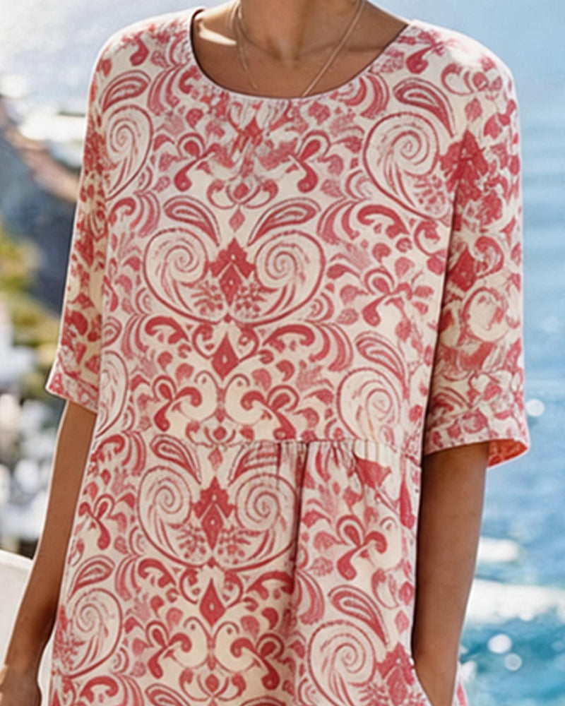 Vintage Mid-Sleeve Resort Dress