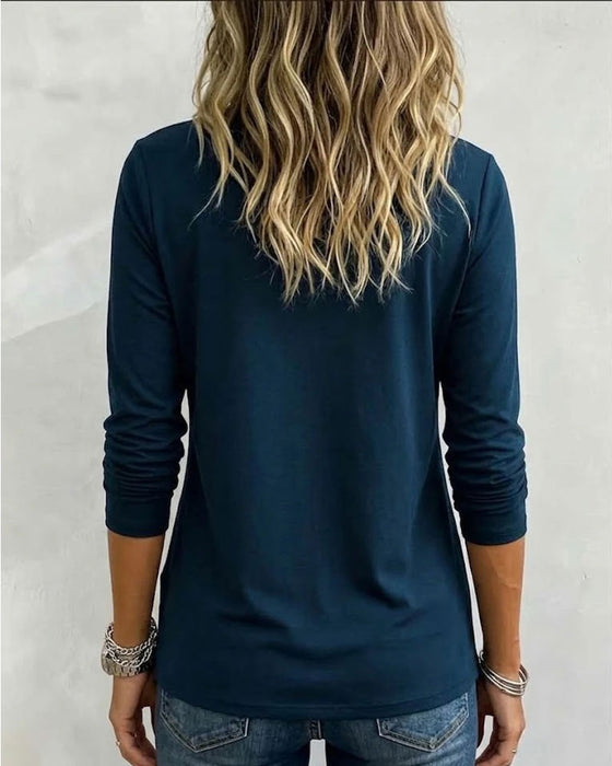 V-Neck Crossover Hollow Long-Sleeved Top