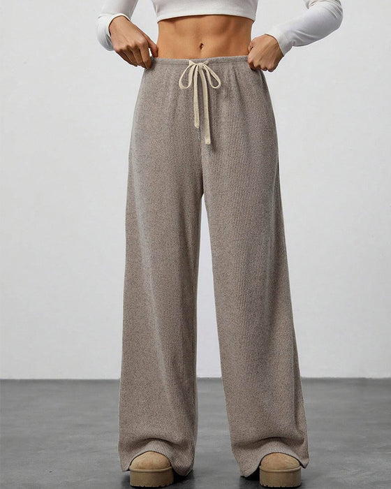 Solid Drawstring Wide-Leg Long Pants