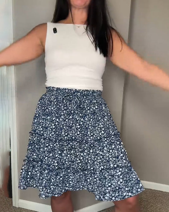 Elastic Ruffle Double-Layer Tiered Skirt