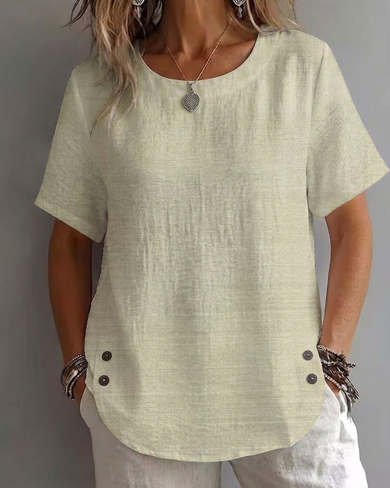Crew Neck Solid Color Simple T-Shirt 100%Cotton