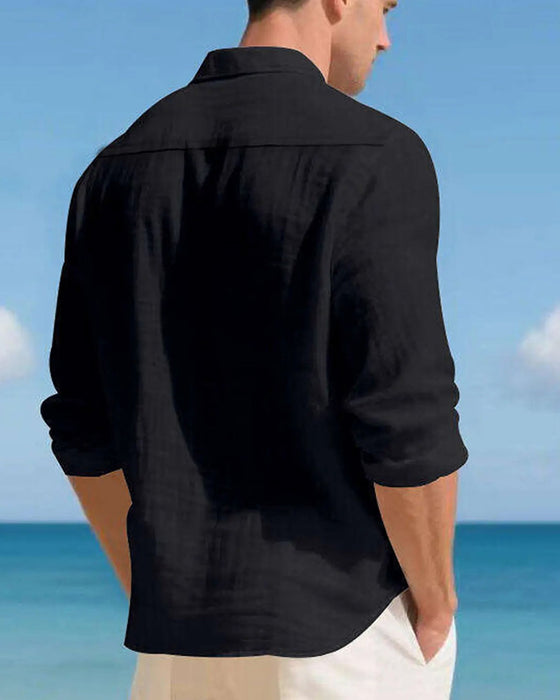 Solid Lapel Pocket Shirts