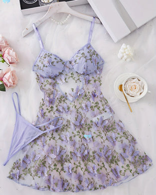 Sexy Floral Lace Suspender Nightdress