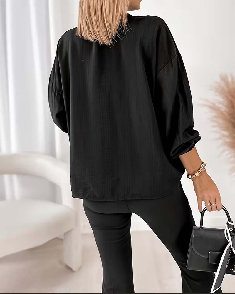 V-Neck Solid Color Blouse