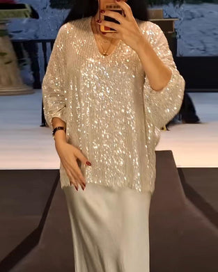 V-Neck Fashionable Sequin Top