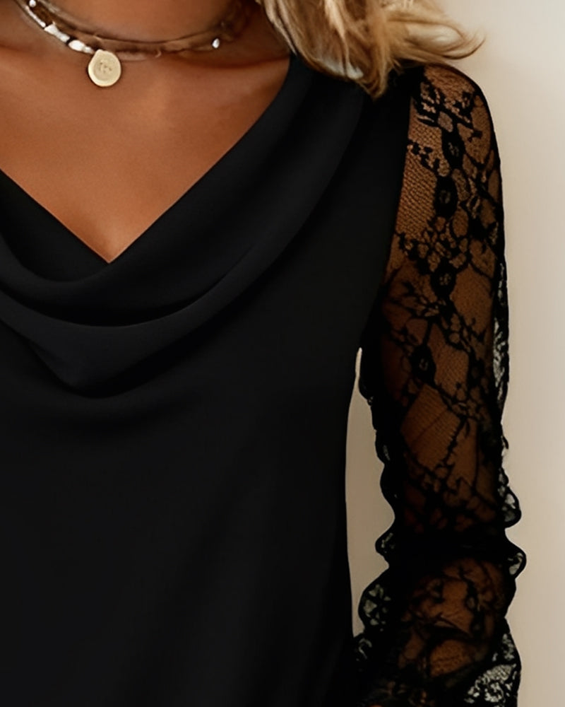 Drape Collar Patchwork Top