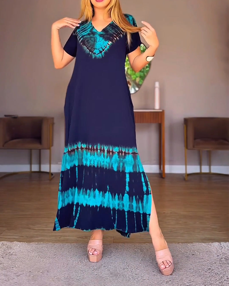 V-Neck Placement Print Dress