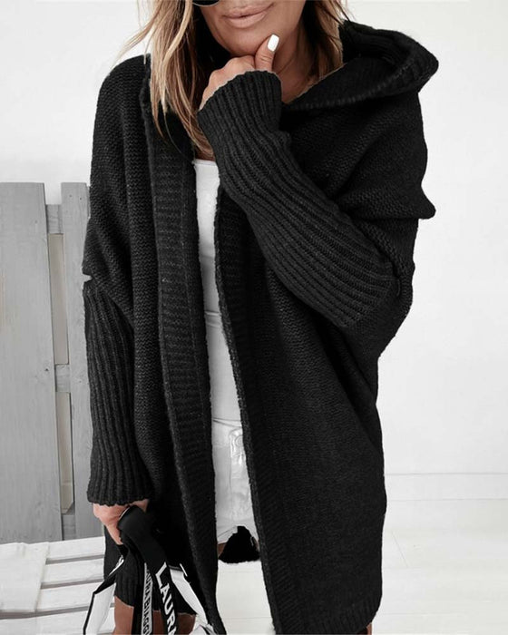 Simple solid color bat hooded cardigan