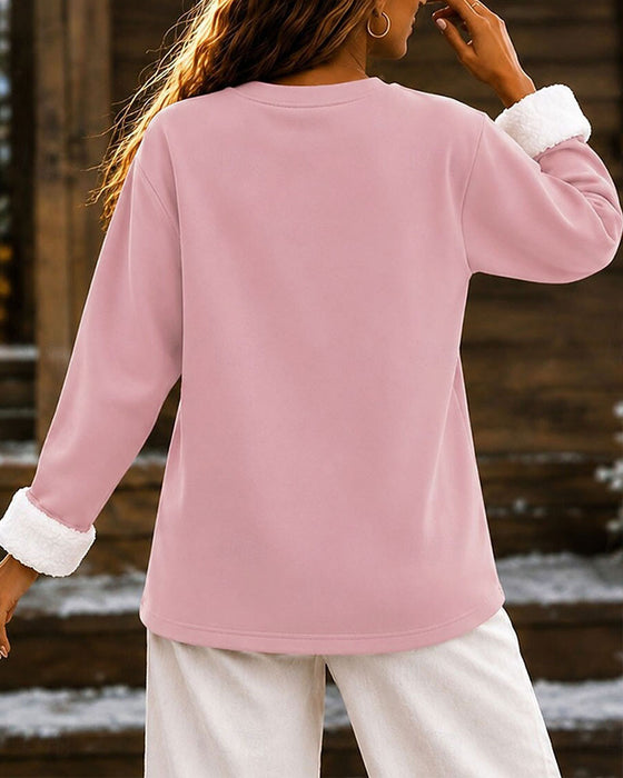 Letter Print Crewneck Fleece Pullover Hoodie